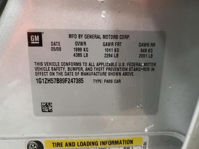 1G1ZH57B89F247385 - 2009 CHEVROLET MALIBU 1LT 银色 照片 12