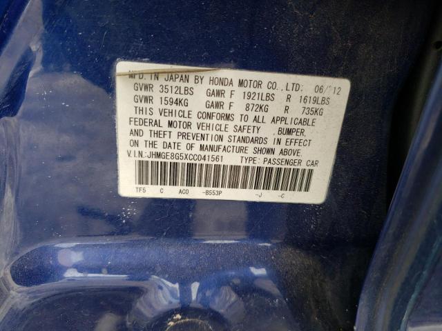 JHMGE8G5XCC041561 - 2012 HONDA FIT SPORT BLUE photo 13