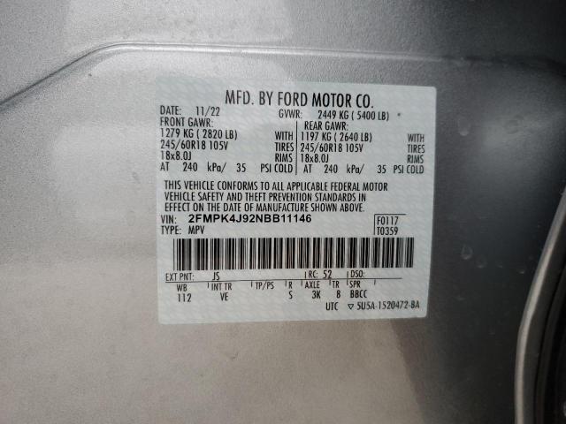 2FMPK4J92NBB11146 - 2022 FORD EDGE SEL SILVER photo 13