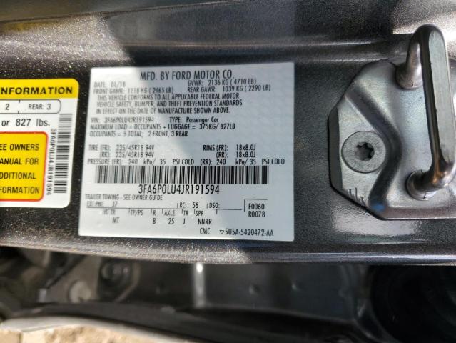 3FA6P0LU4JR191594 - 2018 FORD FUSION SE HYBRID GRAY photo 12