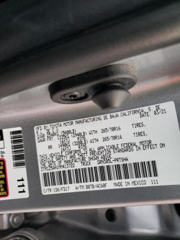 3TMCZ5AN1MM413722 - 2021 TOYOTA TACOMA DOUBLE CAB 银色 照片 12