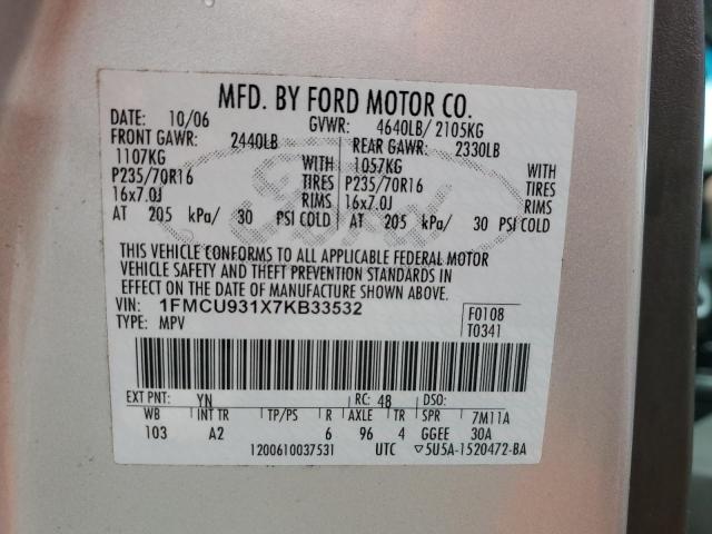 1FMCU931X7KB33532 - 2007 FORD ESCAPE XLT SILVER photo 12