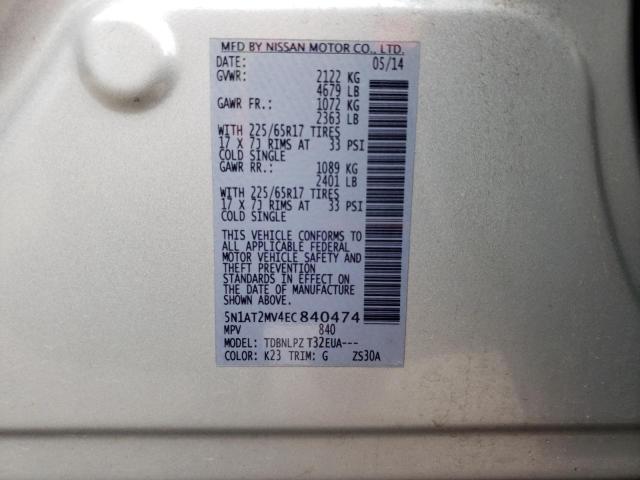 5N1AT2MV4EC840474 - 2014 NISSAN ROGUE S SILVER photo 13