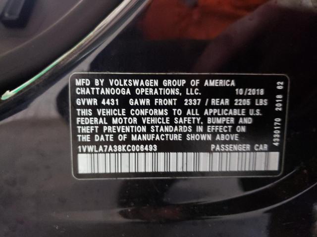 1VWLA7A38KC006493 - 2019 VOLKSWAGEN PASSAT WOLFSBURG BLACK photo 12