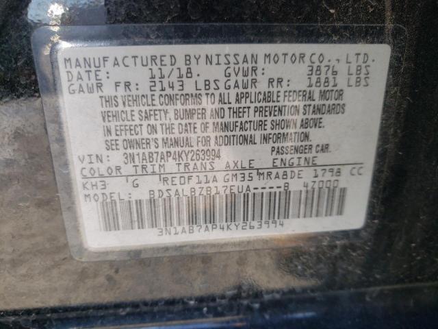 3N1AB7AP4KY263994 - 2019 NISSAN SENTRA S BLACK photo 13