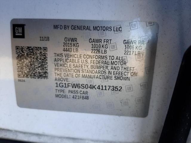 1G1FW6S04K4117352 - 2019 CHEVROLET BOLT EV LT WHITE photo 12