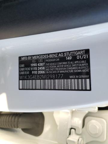 W1K3G4EB2MJ298177 - 2021 MERCEDES-BENZ A 220 WHITE photo 12