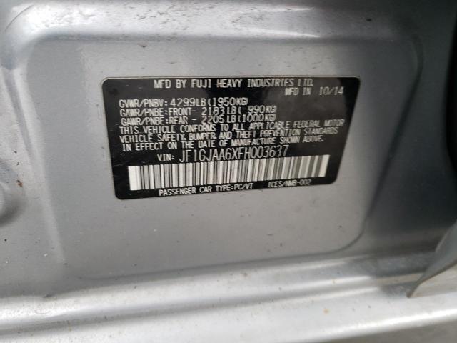 JF1GJAA6XFH003637 - 2015 SUBARU IMPREZA GRAY photo 13