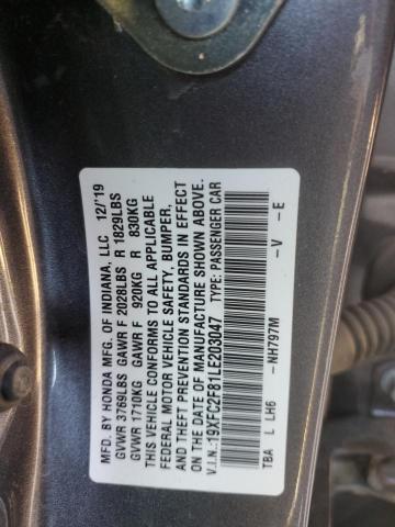 19XFC2F81LE203047 - 2020 HONDA CIVIC SPORT GRAY photo 12