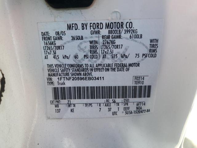 1FTNF20596EB03411 - 2006 FORD F250 SUPER DUTY WHITE photo 12