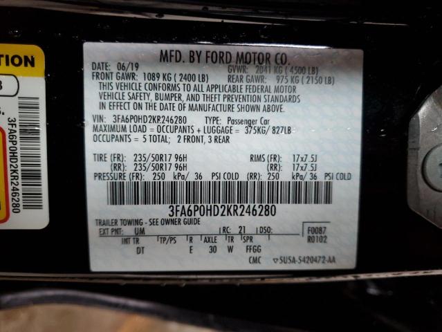 3FA6P0HD2KR246280 - 2019 FORD FUSION SE CHARCOAL photo 12