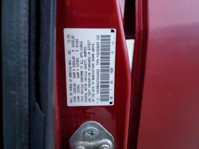 1HGCM66427A042920 - 2007 HONDA ACCORD SE RED photo 12