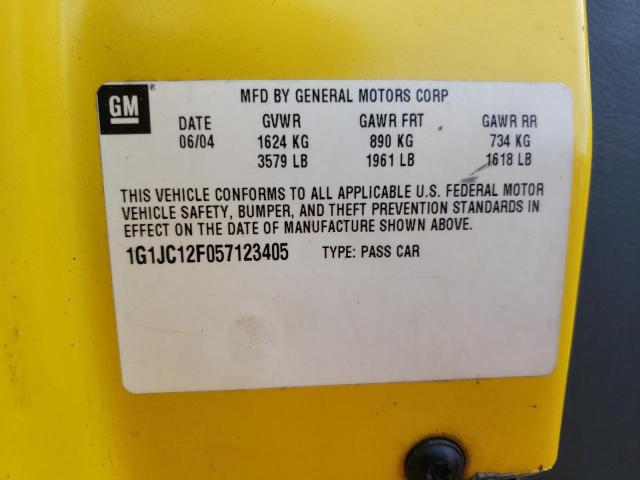 1G1JC12F057123405 - 2005 CHEVROLET CAVALIER YELLOW photo 12