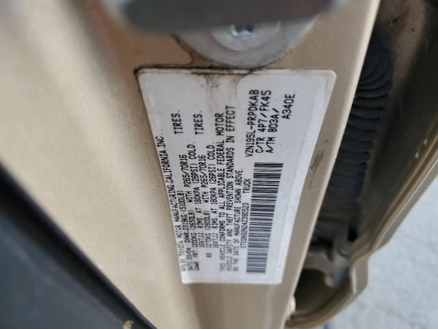 5TEGN92N24Z390523 - 2004 TOYOTA TACOMA DOUBLE CAB PRERUNNER GOLD photo 12