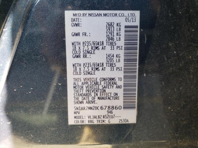 5N1AR2MN2DC678860 - 2013 NISSAN PATHFINDER S GRAY photo 13