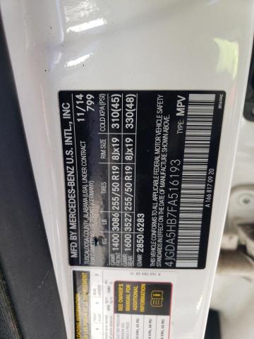 4JGDA5HB7FA516193 - 2015 MERCEDES-BENZ ML 350 4MATIC WHITE photo 12