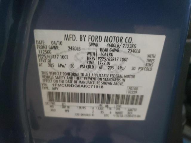 1FMCU9DG6AKC71918 - 2010 FORD ESCAPE XLT BLUE photo 14