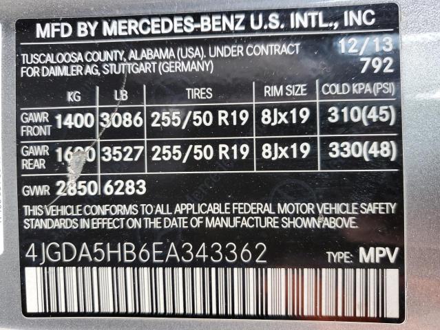 4JGDA5HB6EA343362 - 2014 MERCEDES-BENZ ML 350 4MATIC SILVER photo 13