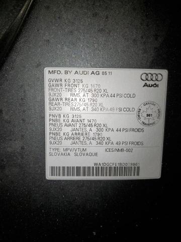 WA1DGCFE1BD009961 - 2011 AUDI Q7 PRESTIGE ნაცრისფერი ფოტო 12