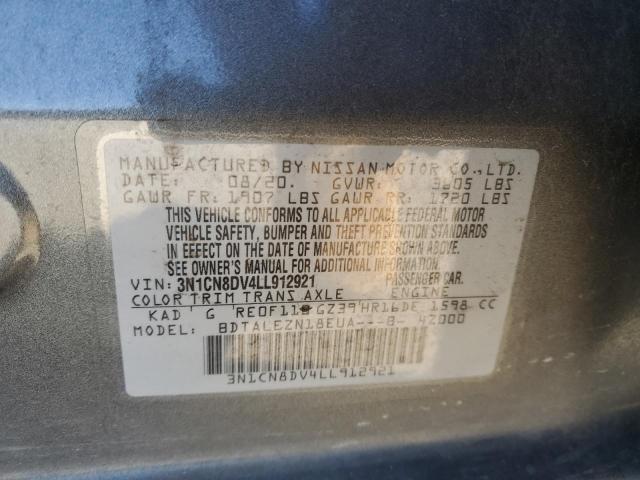 3N1CN8DV4LL912921 - 2020 NISSAN VERSA S GRAY photo 12