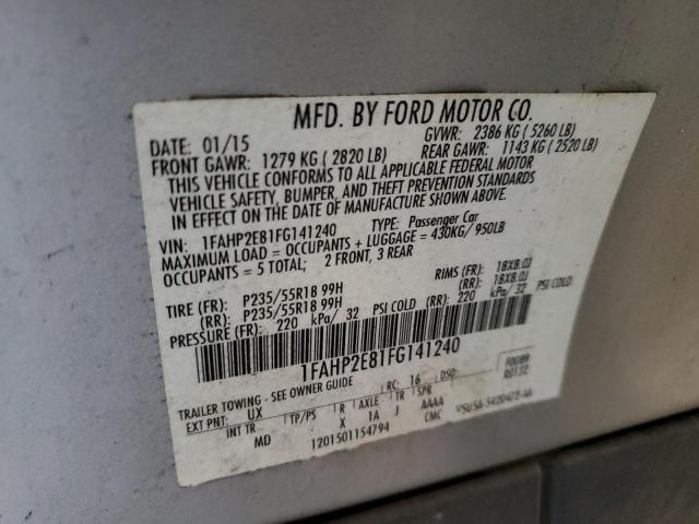 1FAHP2E81FG141240 - 2015 FORD TAURUS SEL SILVER photo 12