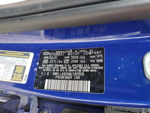 KMHLL4AGXMU180508 - 2021 HYUNDAI ELANTRA SE BLUE photo 12