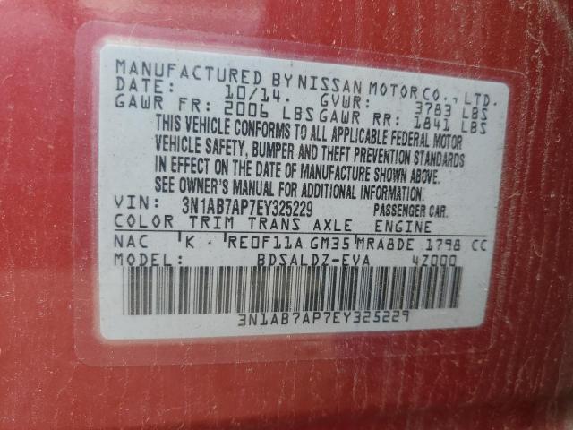 3N1AB7AP7EY325229 - 2014 NISSAN SENTRA S RED photo 12