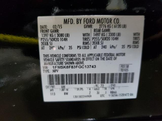 1FM5K8F83FGC13743 - 2015 FORD EXPLORER LIMITED BLACK photo 13