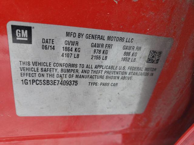 1G1PC5SB3E7409375 - 2014 CHEVROLET CRUZE LT RED photo 12