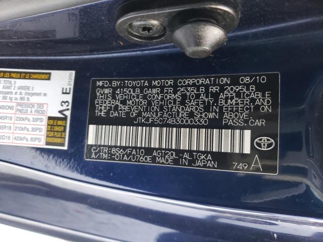 JTKJF5C74B3000330 - 2011 TOYOTA SCION TC 蓝色 照片 12