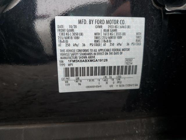 1FM5K8ABXMGA19128 - 2021 FORD EXPLORER POLICE INTERCEPTOR 黑色 照片 12