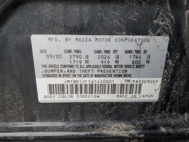 JM1BK12F561430801 - 2006 MAZDA 3 I BLACK photo 12