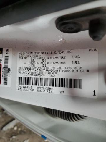 5TFUM5F10GX066438 - 2016 TOYOTA TUNDRA DOUBLE CAB SR/SR5 WHITE photo 12
