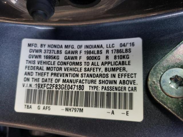 19XFC2F83GE047180 - 2016 HONDA CIVIC EX GRAY photo 12