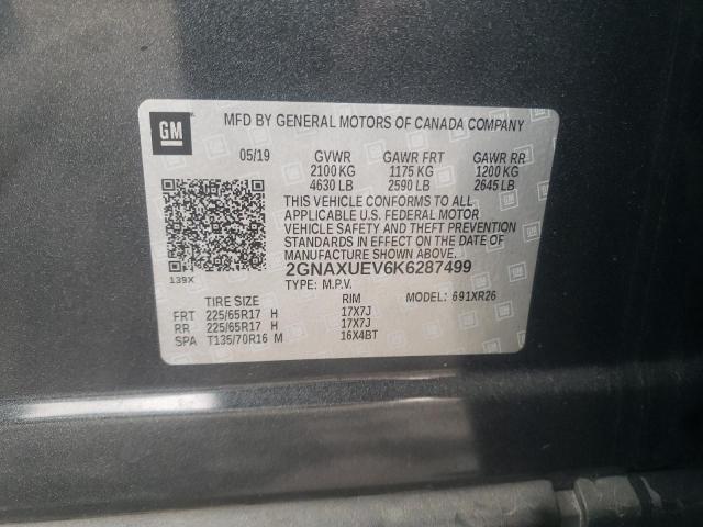 2GNAXUEV6K6287499 - 2019 CHEVROLET EQUINOX LT GRAY photo 12