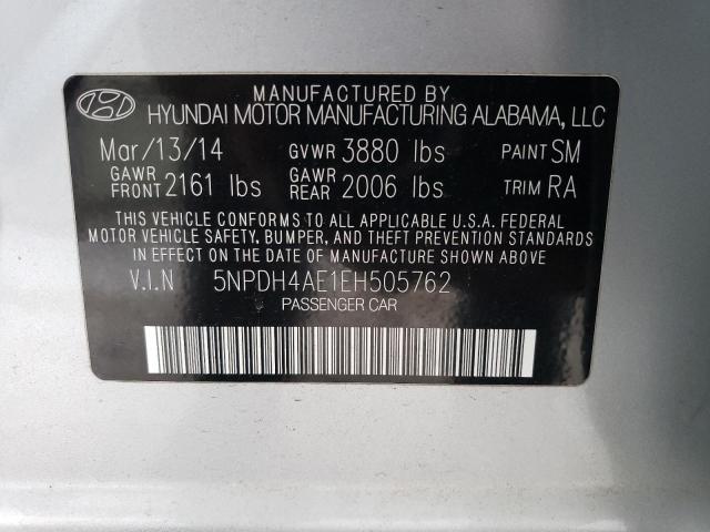 5NPDH4AE1EH505762 - 2014 HYUNDAI ELANTRA SE SILVER photo 13