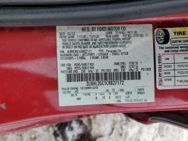 3LNHL2GC1CR827172 - 2012 LINCOLN MKZ RED photo 12