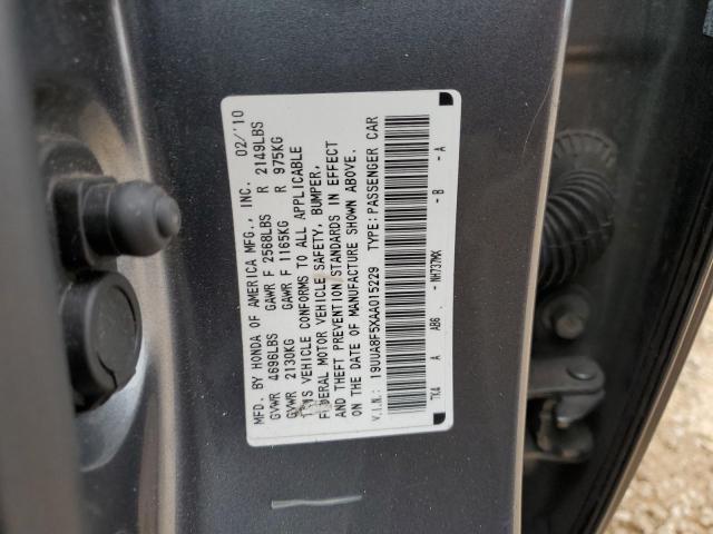 19UUA8F5XAA015229 - 2010 ACURA TL GRAY photo 12