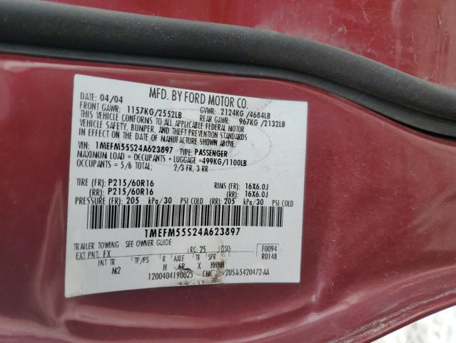 1MEFM55S24A623897 - 2004 MERCURY SABLE LS PREMIUM MAROON photo 12