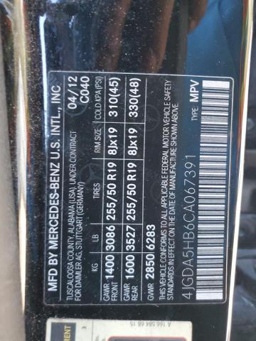 4JGDA5HB6CA067391 - 2012 MERCEDES-BENZ ML 350 4MATIC BLACK photo 14