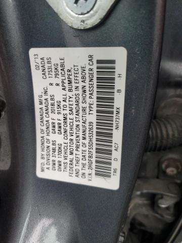 2HGFB2F55DH532639 - 2013 HONDA CIVIC LX GRAY photo 12