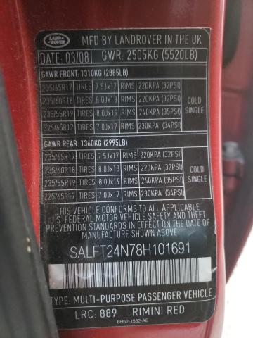 SALFT24N78H101691 - 2008 LAND ROVER LR2 HSE TECHNOLOGY RED photo 13