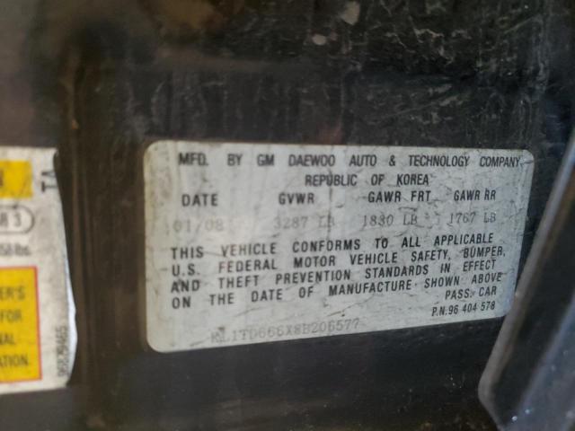 KL1TD666X8B206577 - 2008 CHEVROLET AVEO BASE Qara foto 12