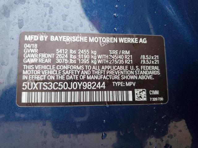 5UXTS3C50J0Y98244 - 2018 BMW X3 XDRIVEM40I BLUE photo 13