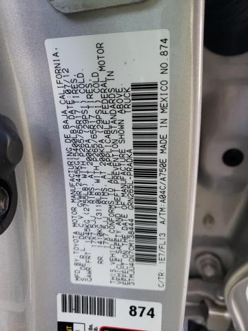 3TMJU4GN7CM138444 - 2012 TOYOTA TACOMA DOUBLE CAB PRERUNNER SILVER photo 12