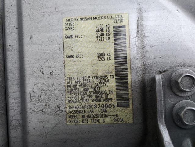 1N4AA5AP8BC820005 - 2011 NISSAN MAXIMA S SILVER photo 12