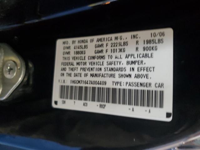 1HGCM71647A004409 - 2007 HONDA ACCORD EX BLACK photo 12