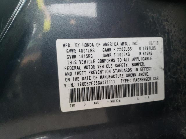 19UDE2F35GA021111 - 2016 ACURA ILX BASE WATCH PLUS CHARCOAL photo 12