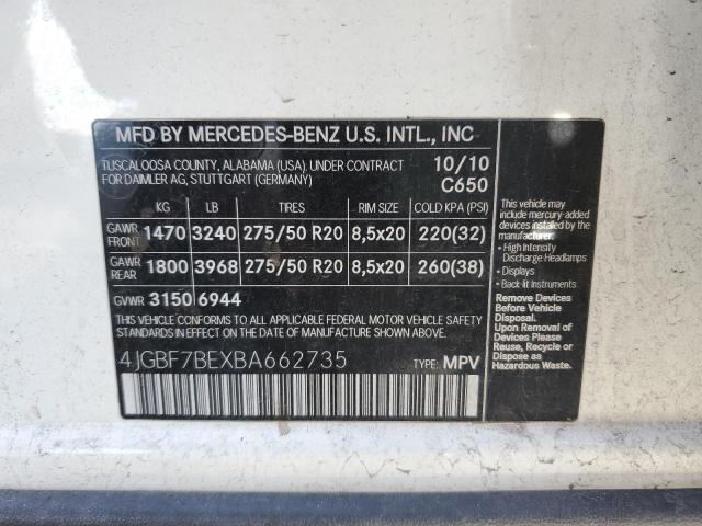 4JGBF7BEXBA662735 - 2011 MERCEDES-BENZ GL 450 4MATIC WHITE photo 13