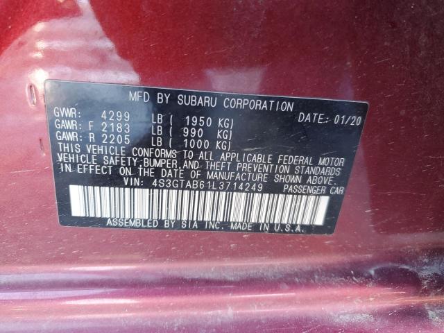 4S3GTAB61L3714249 - 2020 SUBARU IMPREZA RED photo 12